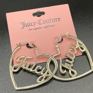 NWT Juicy Couture Hoop Earrings, Hearts Logos Crystals